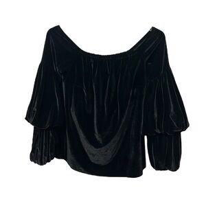 Petersyn Lily Black Velvet Off the Shoulder Top Size S